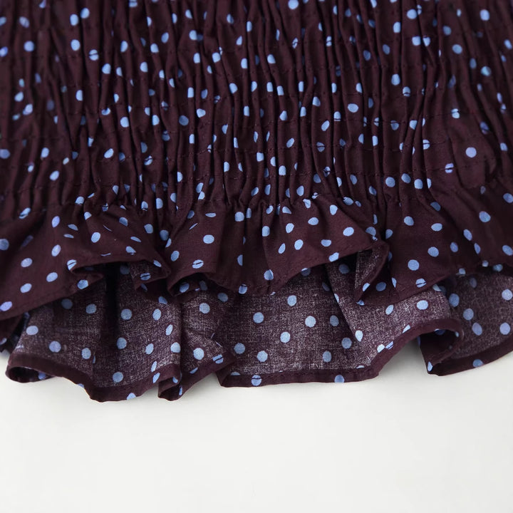 Damen Gepunktete Bluse mit Smok-Taille und Ballonärmeln Echoarchiv