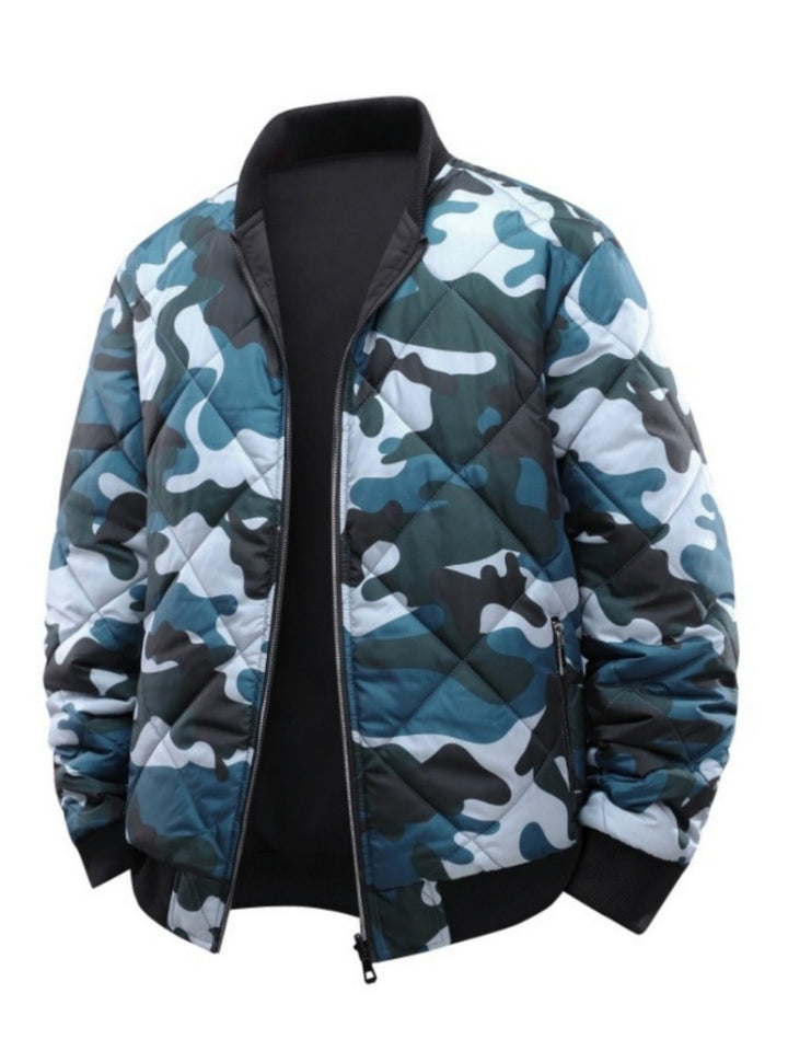 Herren Gestepptes Camouflage-Bomberjacke mit Rippbündchen und Zweiwege-Reißverschluss Echo Archiv