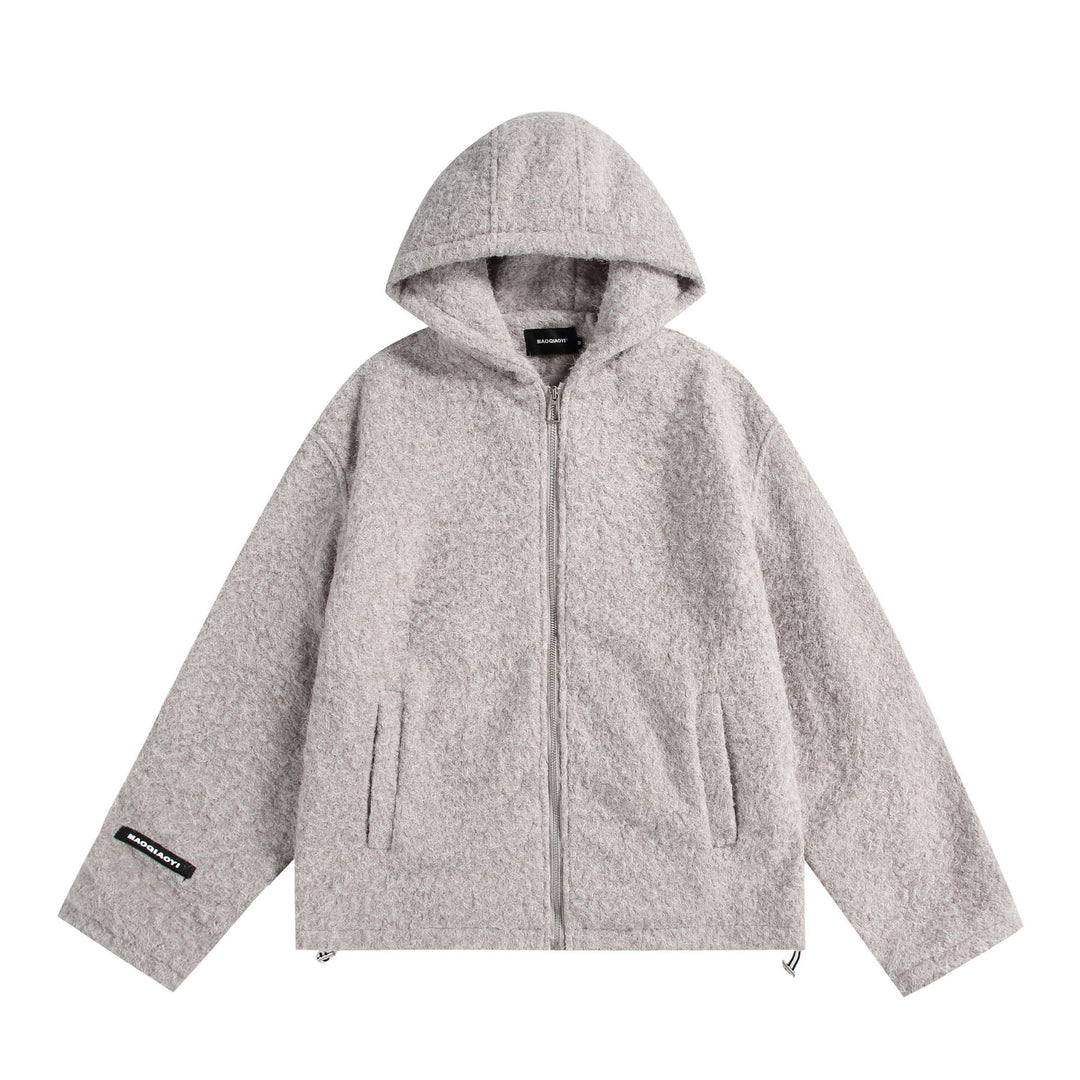 Damen Kapuzenblouson aus Wollmix mit voluminöser Struktur und Reißverschluss Echoarchiv