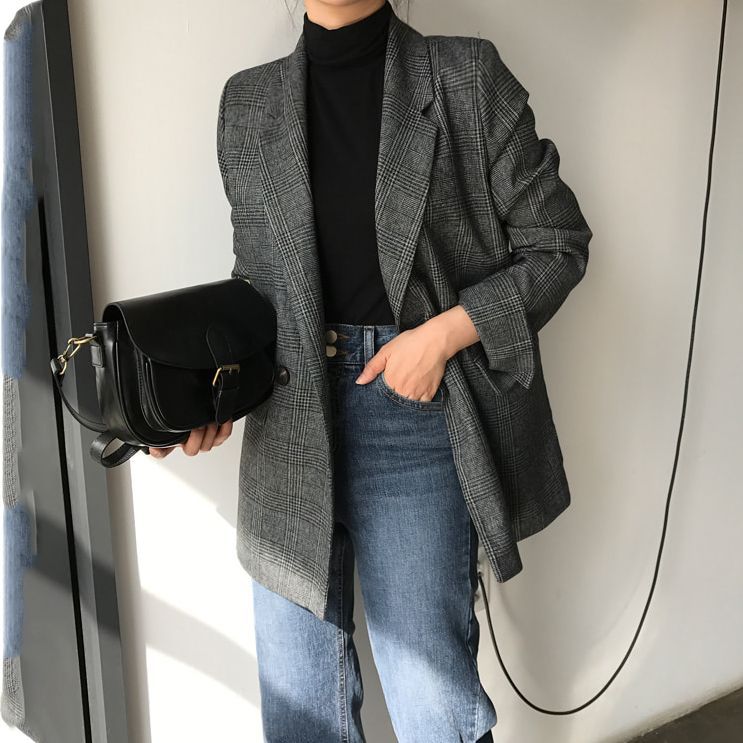 Damen Eleganter karierter Blazer mit doppelter Knopfleiste Echo Archiv