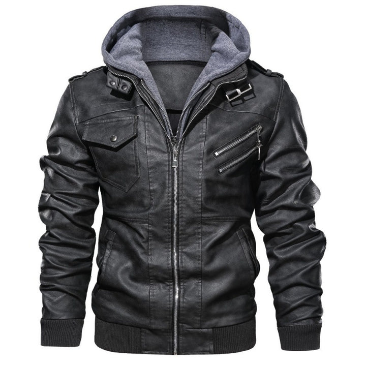 Herren nan Lederjacke mit Kapuze, Vintage-Bikerlook und mehreren Reißverschlusstaschen Echo Archiv