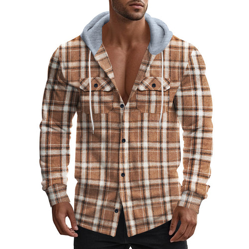 Herren Karierte Jacke mit Kapuze aus flauschigem Material Echoarchiv