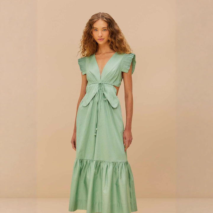 Damen Maxikleid mit hoch geschnittenen Rüschenärmeln und verstellbarem Taillenbund Echo Archiv
