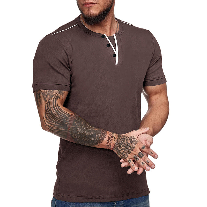 Herren Kurzarm Hemd mit modischem Henley-Ausschnitt und strukturiertem Design Echoarchiv