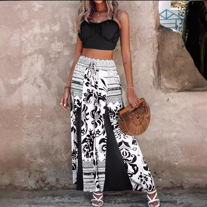 Damen Maxirock mit Ethno-Print, Smock-Bund und fließender A-Linie – Rosévia