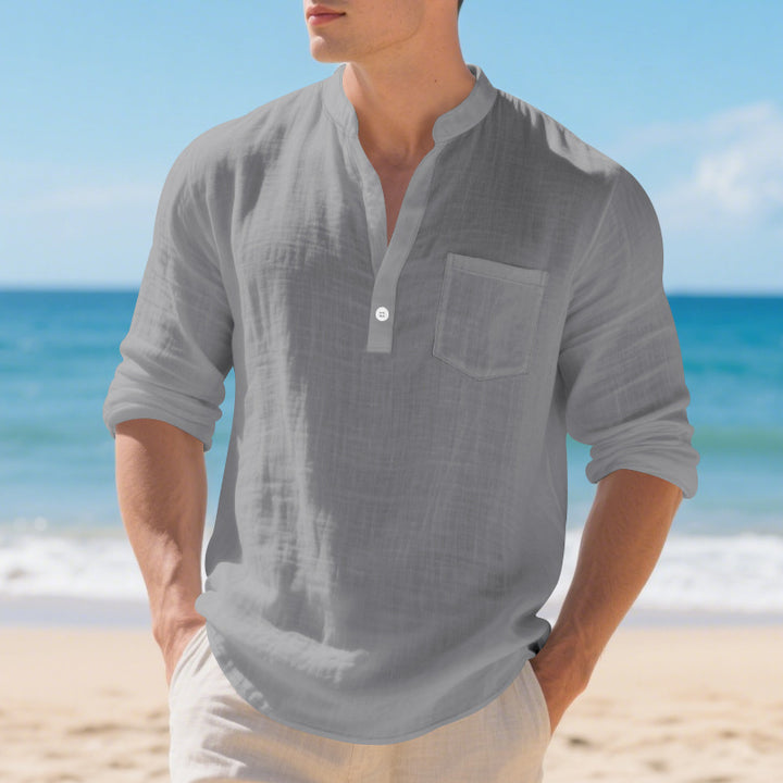 Herren lässiges Langarmshirt mit Hemdkragen und Brusttasche Echoarchiv