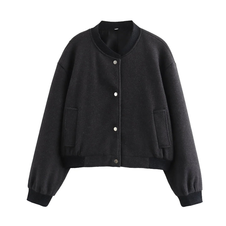 Damen nan kurz geschnittene Boxy-Bomberjacke aus softem Veloursimitat mit Rippenbündchen und verdeckter Druckknopfleiste Echo Archiv