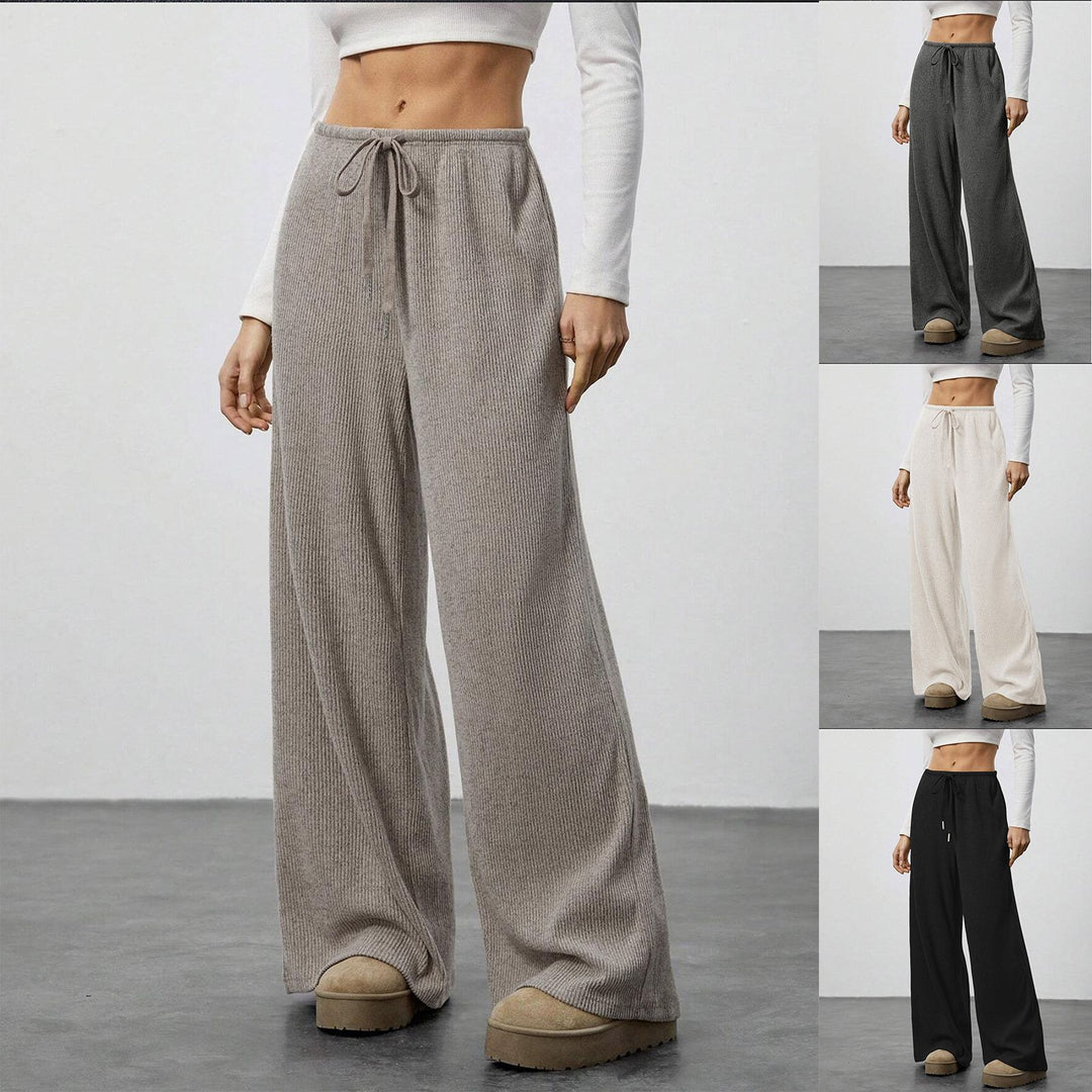Damen Weiche Rippstrick Loungehose mit weitem Bein und Kordelzug – Avélisse