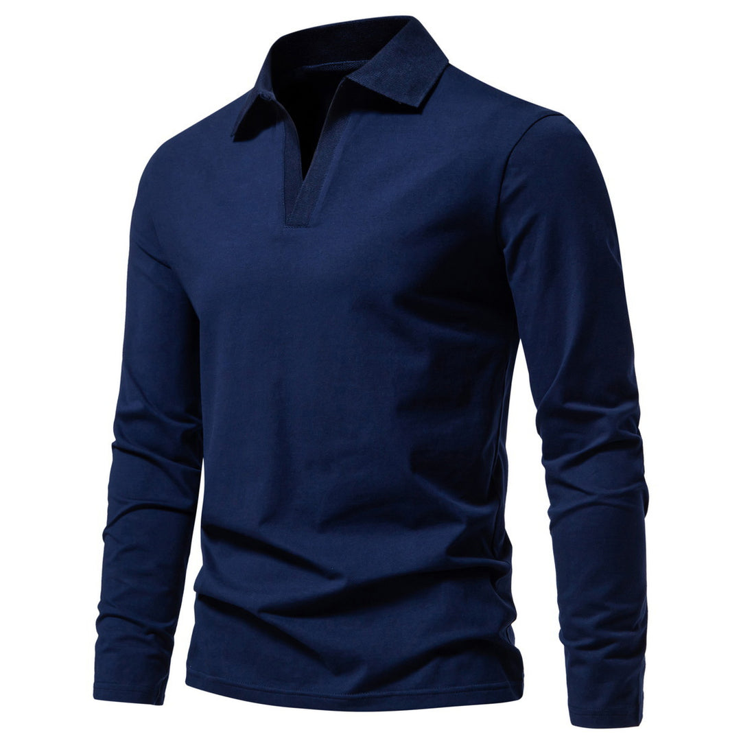 Herren nan Langarm-Polo mit offenem V-Ausschnitt, feinem Rippenkragen und schmaler Silhouette Echo Archiv