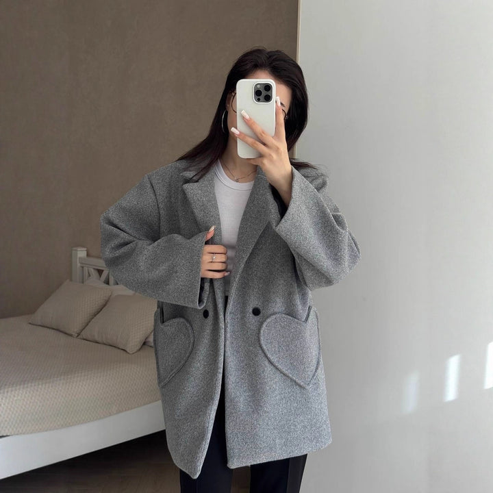 Damen Oversized Blazer-Mantel mit herzförmigen Taschen Echoarchiv
