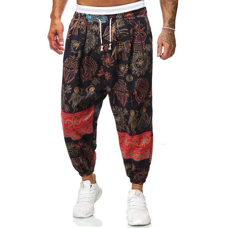 Herren Gemusterte Relaxed-Fit Jogginghose mit Tunnelzug, elastischem Bund und Gummibündchen Echo Archiv