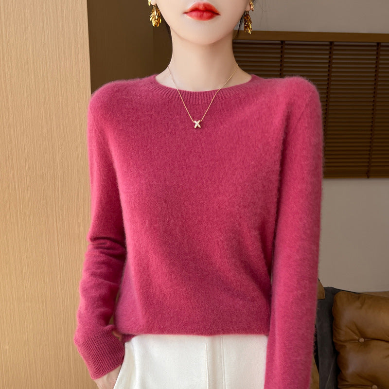 Damen Weicher Mohair‑Optik Rundhals‑Pullover mit feinem Rippsaum und leichter Oversize‑Passform Echoarchiv