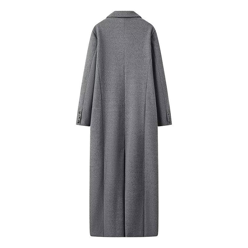 Damen extra langer Oversize-Wollmix-Mantel mit Schalkragen, doppelreihiger Knopfleiste und aufgesetzten Pattentaschen – Montévia