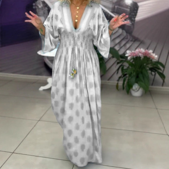 Damen nan gerafftes Maxikleid mit Smok-Taille, Kimonosärmeln und Zierquaste Echo Archiv