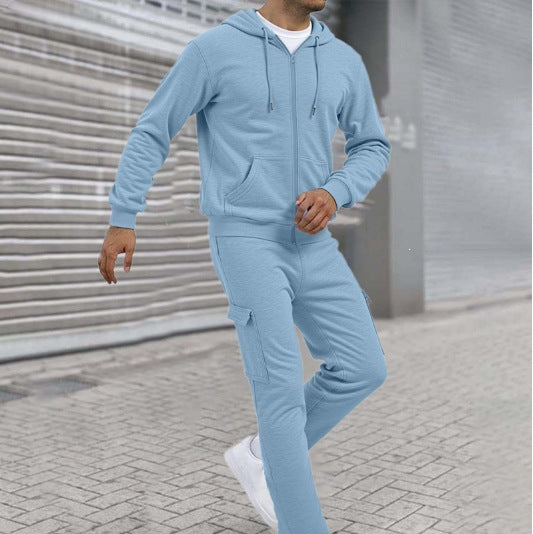 Herren athletischer Zip-Sweatset mit Cargo-Jogginghose, ergonomischen Nähten und gerippten Bündchen – Cavarno