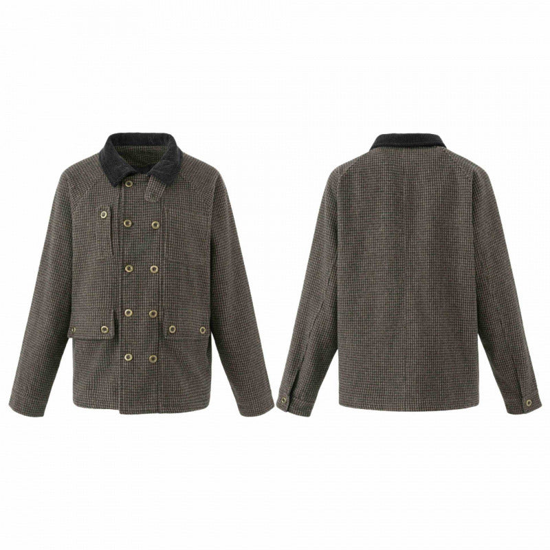 Herren Doppelreihige Wollmix-Fieldjacke im Hahnentritt mit Cordkragen und Pattentaschen Echo Archiv
