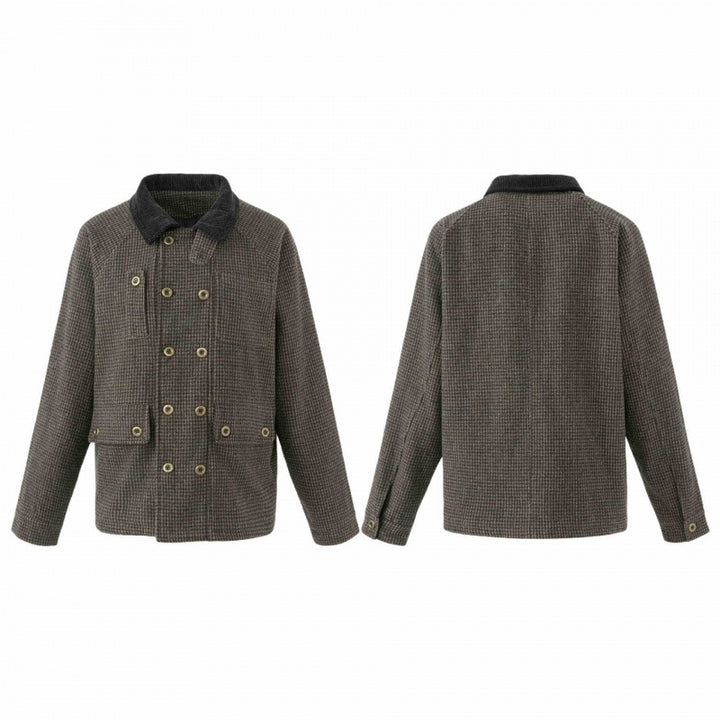 Herren Doppelreihige Wollmix-Fieldjacke im Hahnentritt mit Cordkragen und Pattentaschen Echo Archiv