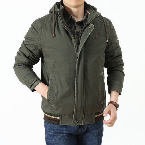 Herren Kapuzen-Canvasjacke im Field-Stil mit Reißverschluss, Utility-Taschen und gesteppter Innenlage – Taviero