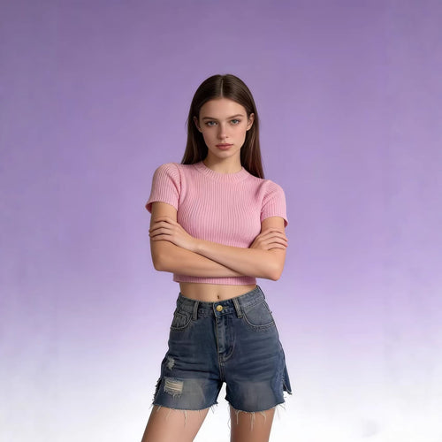 Damen lässige Jeansshorts mit fransigen Abschlüssen und seitlichem Schlitz Echo Archiv
