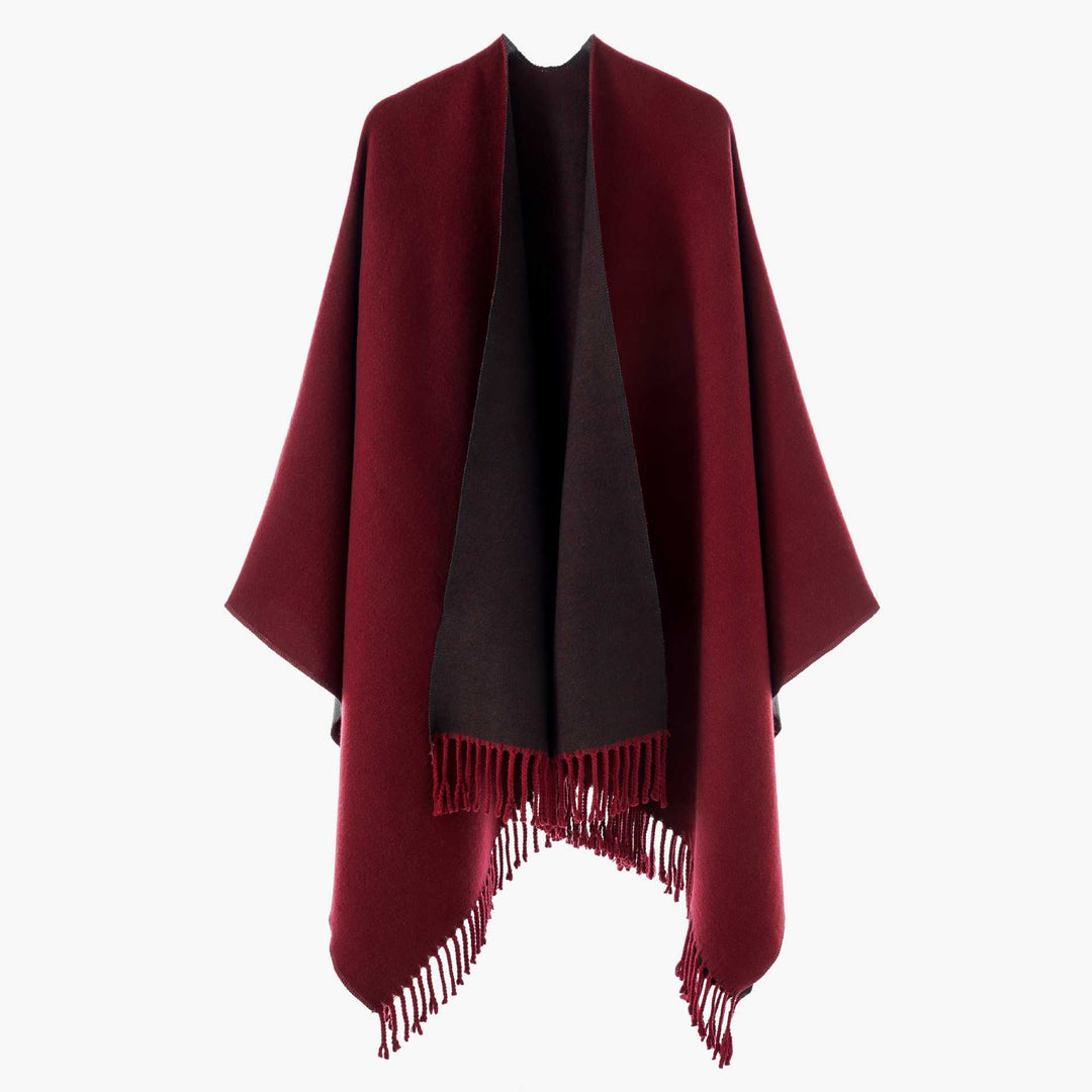 Damen Wendbarer Wollmix-Poncho mit Fransensaum und offener Front – Avérine