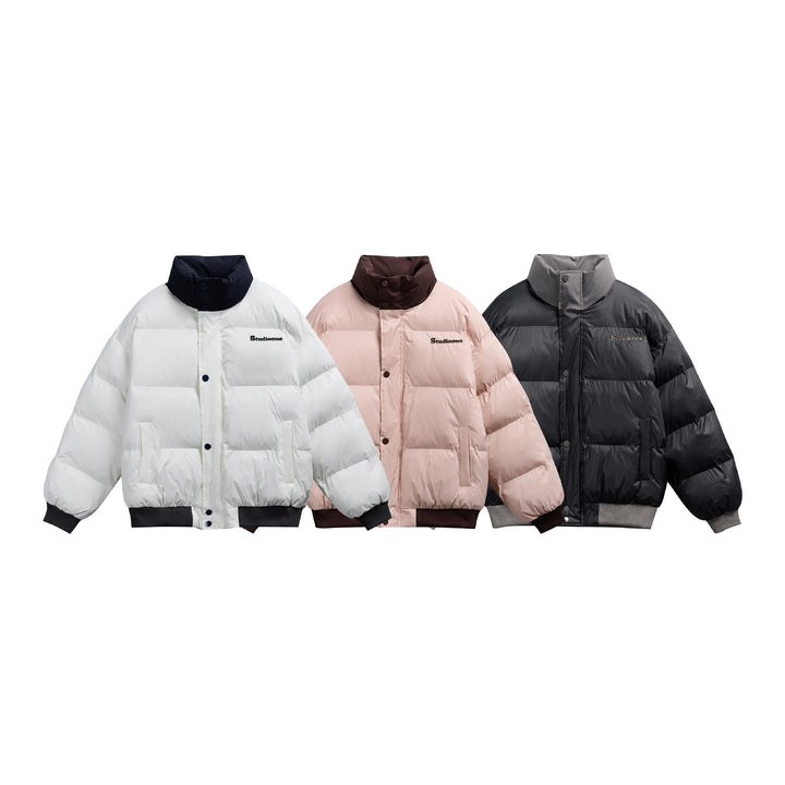 Unisex Kurz geschnittener ultraleichter Daunenoptik‑Puffer mit hohem Stehkragen und Rippbund Echoarchiv