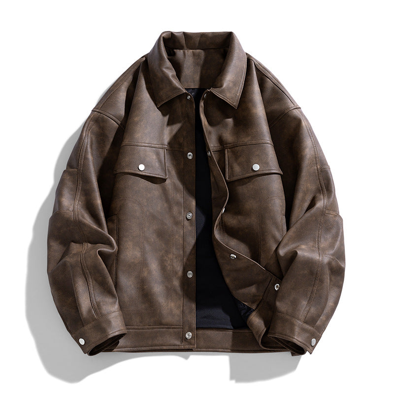 Men's suede-effect relaxed trucker jacket with topstitch detailing – Taviero
