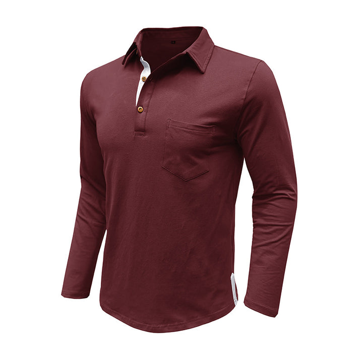 Herren modisches Langarm-Poloshirt mit modernen Knopfdetails und Brusttasche Echoarchiv