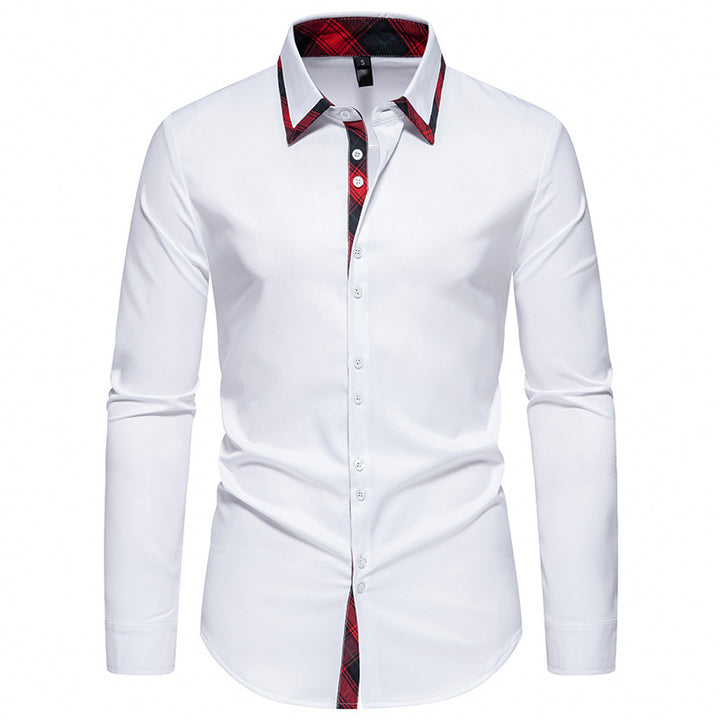 Herren elegantes Langarmhemd mit karierter Kragen-Details Echoarchiv