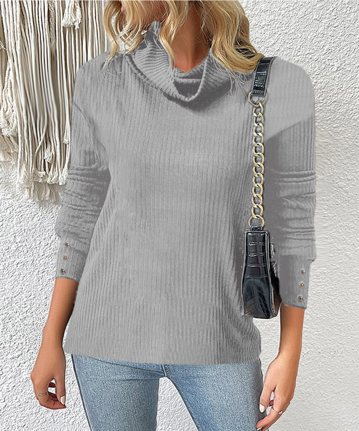 Damen Rippschneider Rollkragenpullover mit 3/4-Ärmeln und dekorativer Knopfleiste Echoarchiv