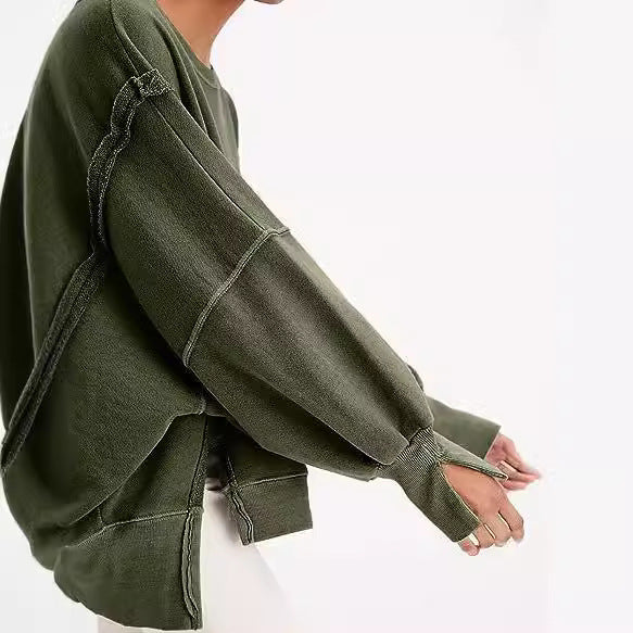 Damen Oversized Sweatshirt mit Ballonärmeln, seitlichen Schlitzen und offenen Kanten Echoarchiv