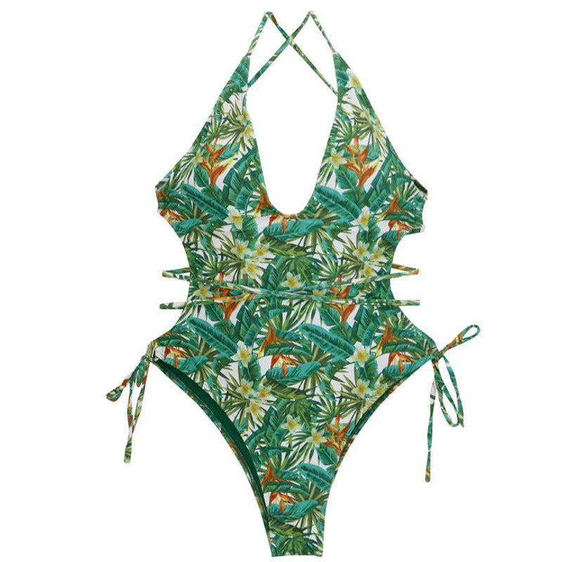 Damen Einteiliger Badeanzug mit floralem Cut-Out-Design und verstellbaren Bändern Echo Archiv