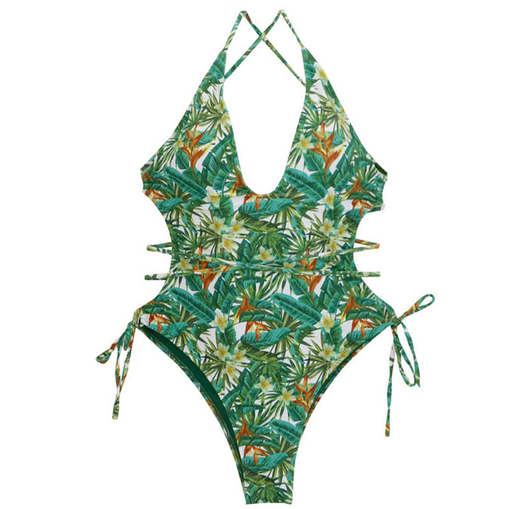 Damen Einteiliger Badeanzug mit floralem Cut-Out-Design und verstellbaren Bändern Echo Archiv