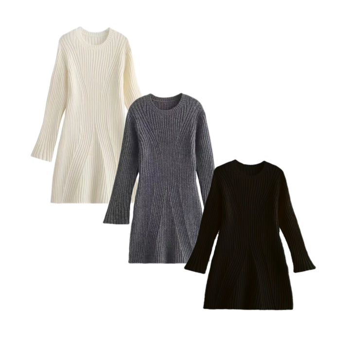 Damen Geripptes Feinstrick-Minikleid mit Glockenärmeln und taillierter Passform Echo Archiv