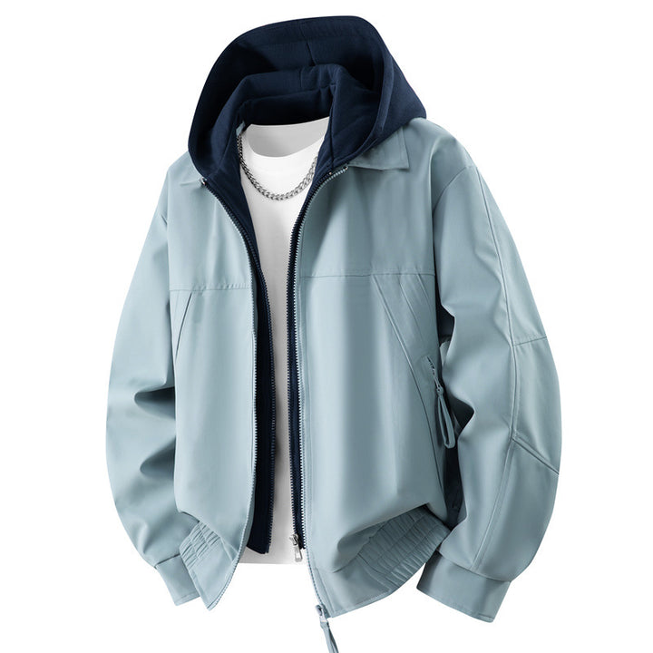Herren Lässige Lagen‑Bomberjacke mit integrierter Kapuzen‑Innenjacke, Zwei‑Wege‑Reißverschluss & elastischem Saum Echoarchiv