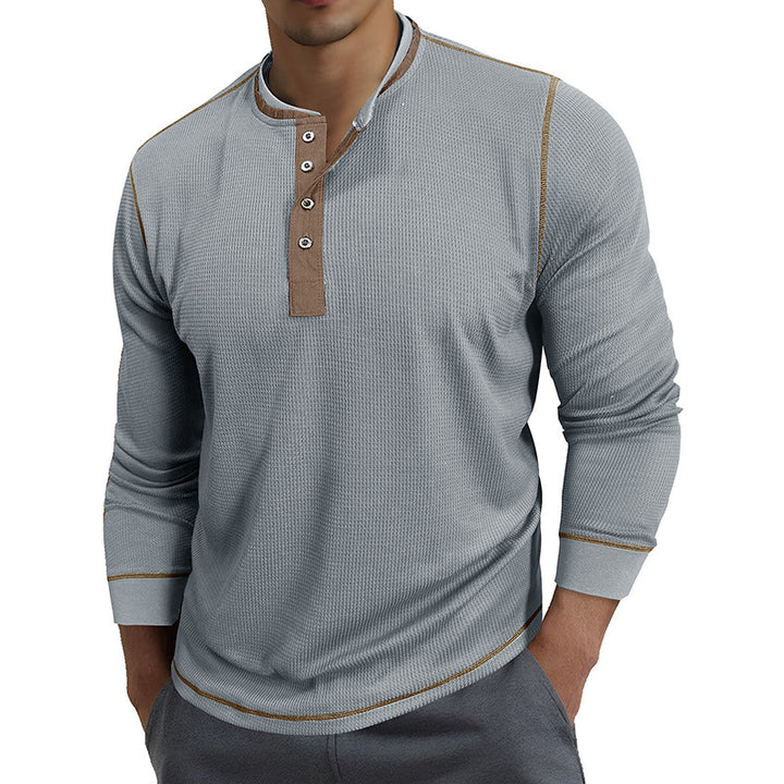 Herren Waffelstruktur Langarmshirt mit modischem Henley-Ausschnitt Echoarchiv