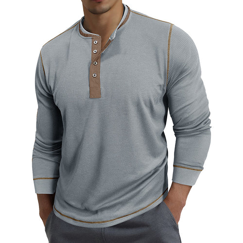 Herren Waffelstruktur Langarmshirt mit modischem Henley-Ausschnitt Echoarchiv
