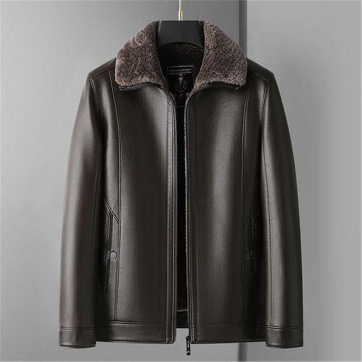 Herren Schaffellgefütterte Echtlederjacke mit Thermofutter und Stehkragen Echoarchiv