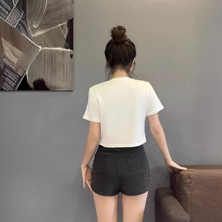 Damen Crop-T-Shirt mit inspirierendem Schriftzug und Sternen-Design Echo Archiv