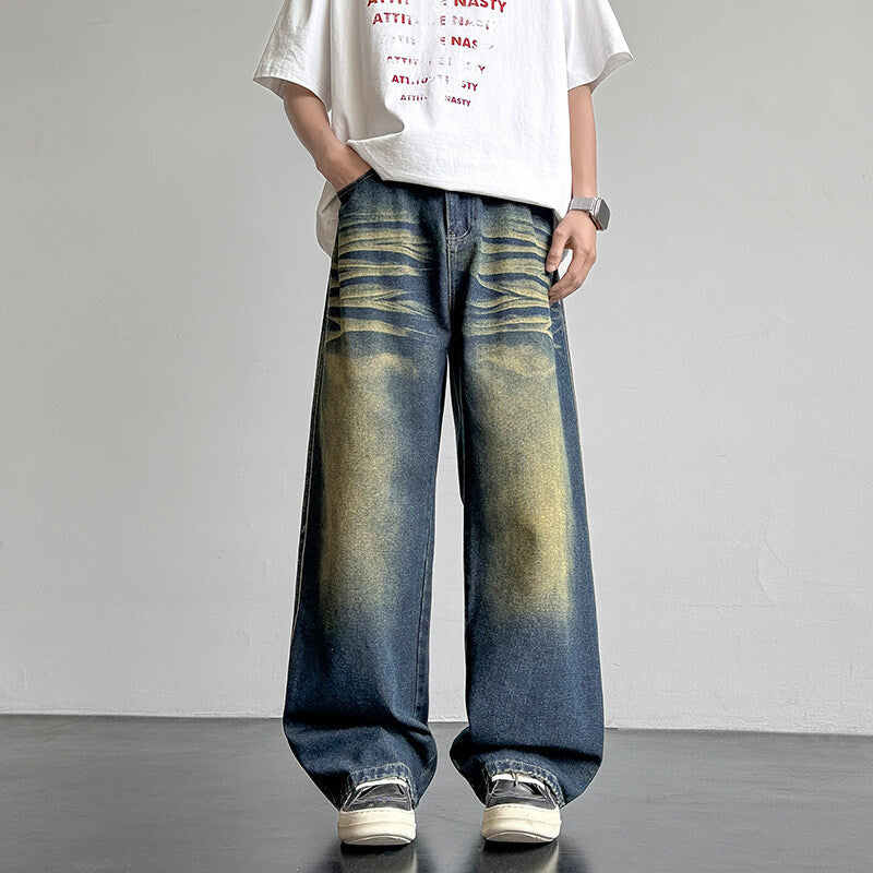 Unisex Weit geschnittene Denim-Hose mit einzigartigen Waschung und legerem Design Echoarchiv