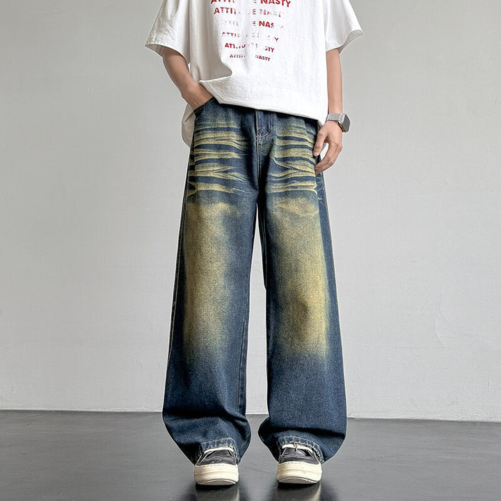Unisex Weit geschnittene Denim-Hose mit einzigartigen Waschung und legerem Design Echoarchiv