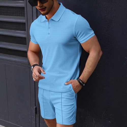 Herren modisches Kurzarm-Polohemd und Shorts Set mit strukturiertem Design Echoarchiv
