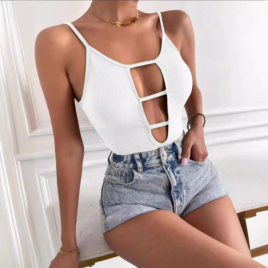 Damen figurbetontes Cut-Out Top aus Rippenstruktur Echo Archiv