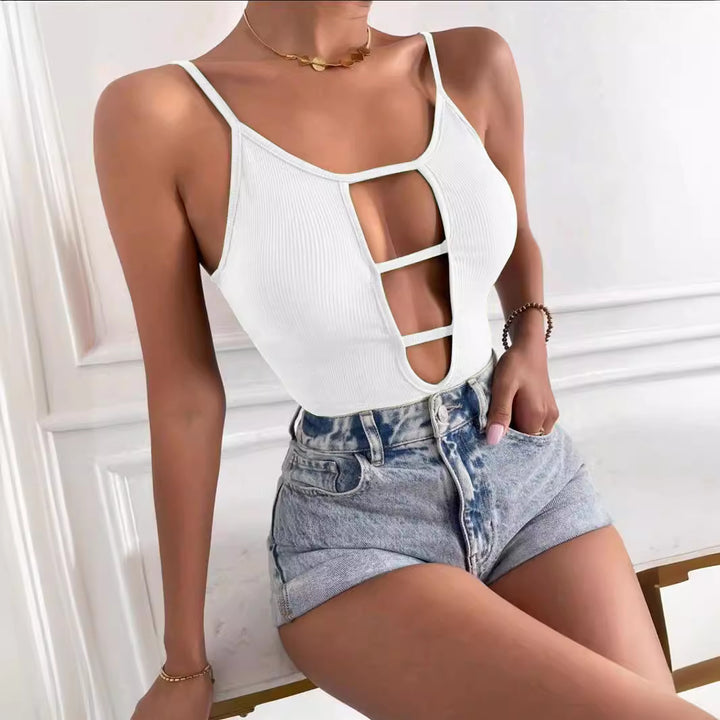 Damen figurbetontes Cut-Out Top aus Rippenstruktur Echo Archiv