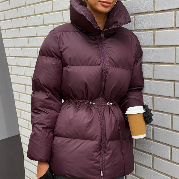 Damen Wattierte Taillierte Steppjacke mit Tunnelzug & hohem Stehkragen Echoarchiv