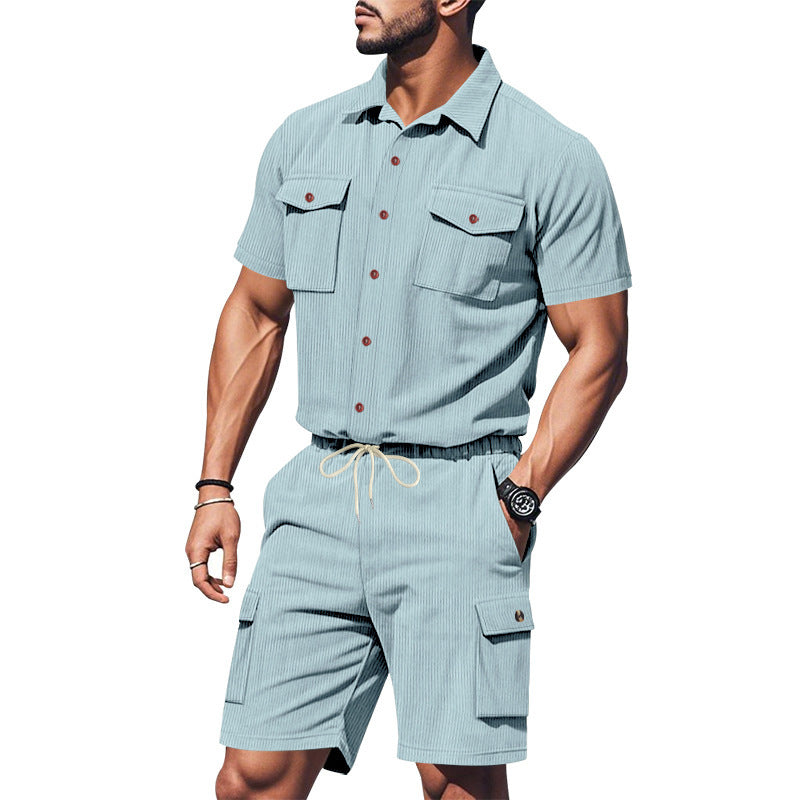 Herren modisches Kurzarm-Jumpsuit mit praktischen Taschen und elastischem Bund Echoarchiv