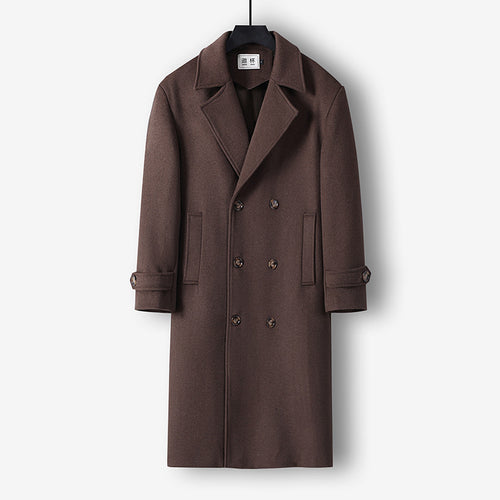 Herren Langer Doppelreihiger Wollmantel mit minimalistischer Silhouette und Schalkragen Echoarchiv
