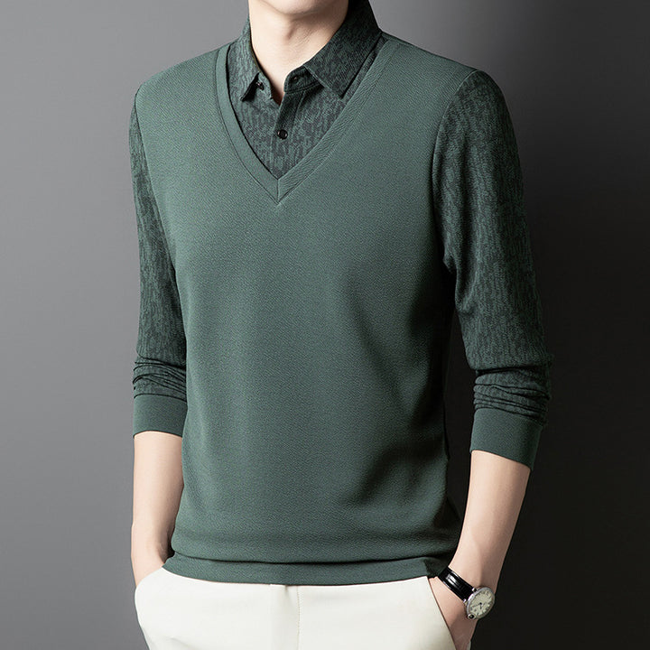 Herren eleganter V-Ausschnitt Pullover mit strukturiertem Ärmel Echoarchiv