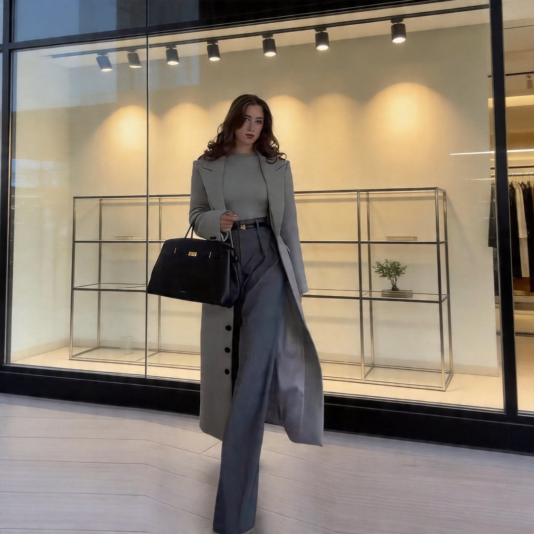 Damen Longline-Mantel aus Wollmix mit figurnaher Silhouette, Reverskragen und durchgehender Knopfleiste Echo Archiv