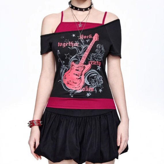 Damen Asymmetrisches Rock-T-Shirt mit grafischem Druck Echo Archiv
