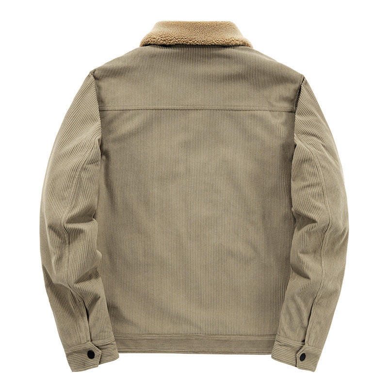 Herren Kord-Truckerjacke mit Teddyfutter und Pattentaschen – Taviero